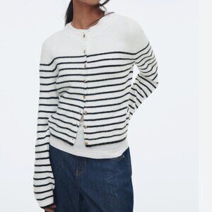 Fine-Knit Striped Cardigan - Super Soft Cropped Shrunken Cardi with Stripes